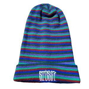 Stussy long border skater surfer beanie red blue green purple 15" Slouchy